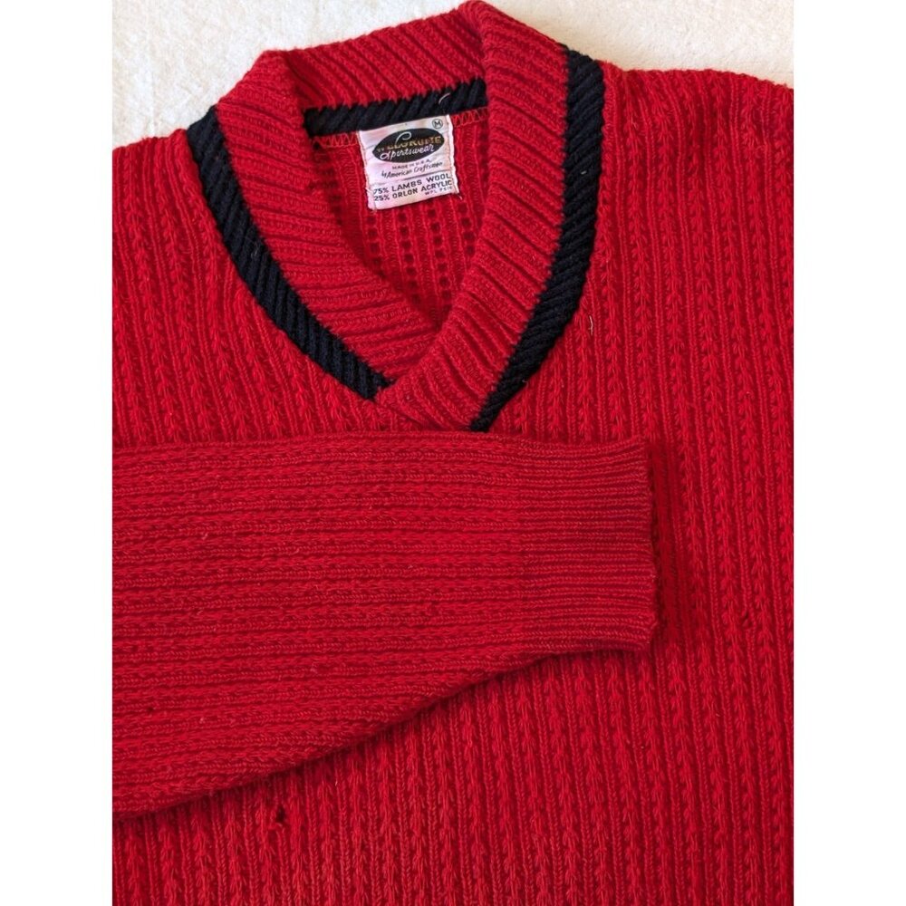 VIntage 50s 60s Lambswool Sweater Welgrume Men's Classic Red Disrtressed MD USA